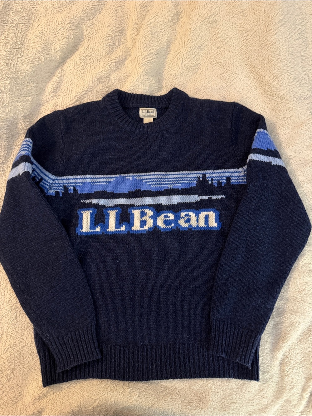 Vintage L.L. Bean Navy Crewneck Sweater with Light Blue & White Logo